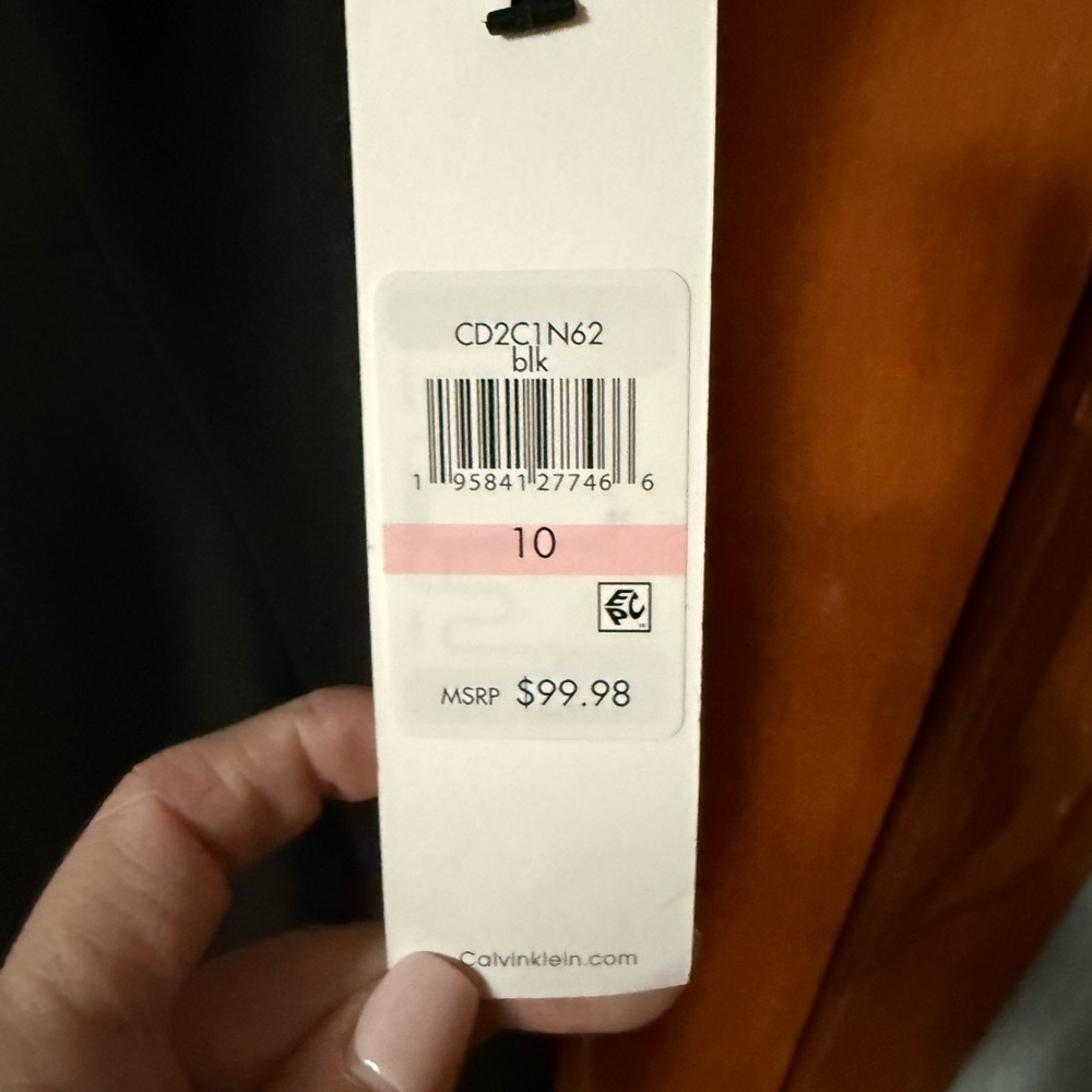 NWT Calvin Klein Black Sleeveless Midi Sheath Dress with subtle tie at neck. - Picture 5 of 7